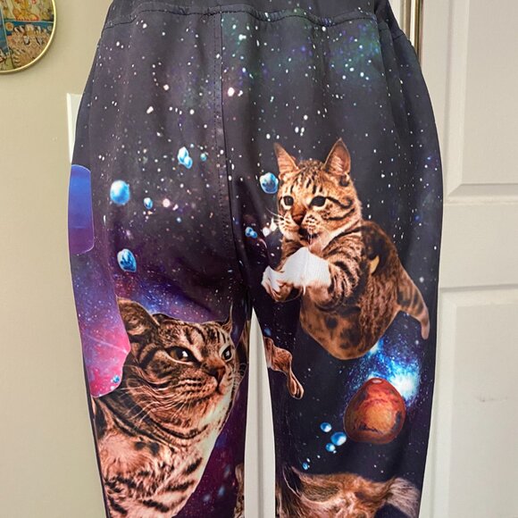 SPACE CATS Orange Cat Printed Slim Fit Jogger Lounge Sweat Pants *SMALL* - Picture 5 of 6